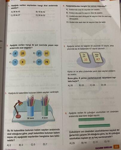 Aşağıda verilen sayılardan hangi ikisi aralarında asaldır?