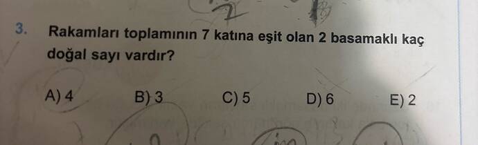 Rakamları toplamının 7 katına eşit olan 2 basamaklı kaç doğal sayı vardır?