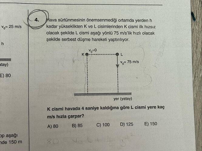 Hava sürtünmesinin önemsenmediği ortamda yerden h kadar yükseklikten K ve L...