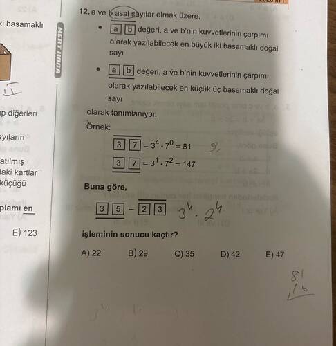 12.a ve 5 asal sayılar olmak üzere, •ab değeri, a ve b'nin kuvvetlerinin çarpımı olarak...