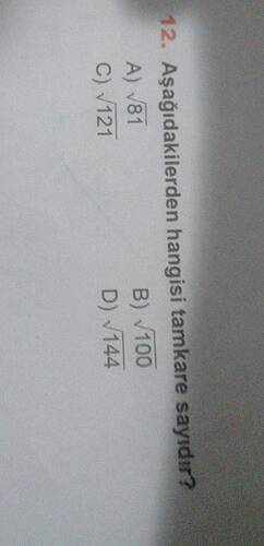 Aşağıdakilerden hangisi tamkare sayidır?