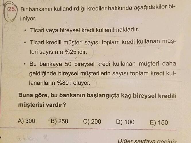 Bir bankanin kullandırdığı krediler hakkında aşağıdakiler bi- liniyor.