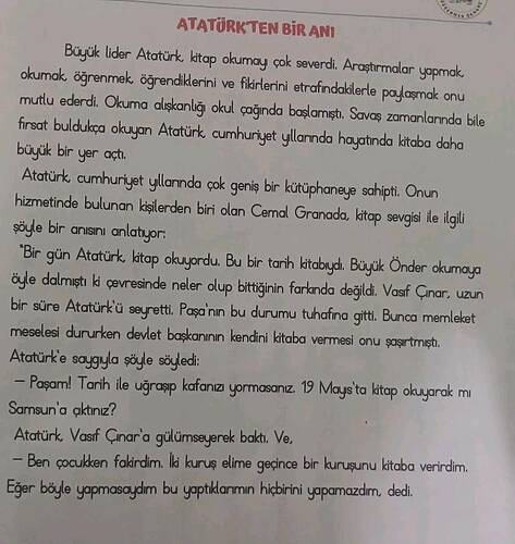 ATATÜRK'TEN BİR ANI Büyük lider Atatürk, kitap okumayı çok severdi.