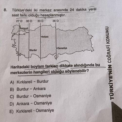 Türkiye'deki iki merkez arasinda 24 dakika yerel saat farkı olduğu hesaplanmiştir.