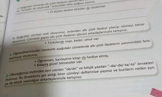 ile "türküler de söylemek" arasındaki farkı aşağıya yazınız.