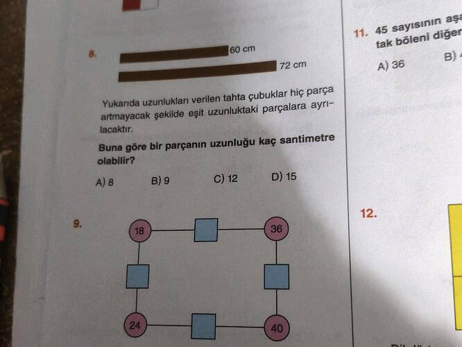 caktr Buna göre bir parçanın uzunluğu kaç santimetre olabiir A)s B)9 Yukandaki...