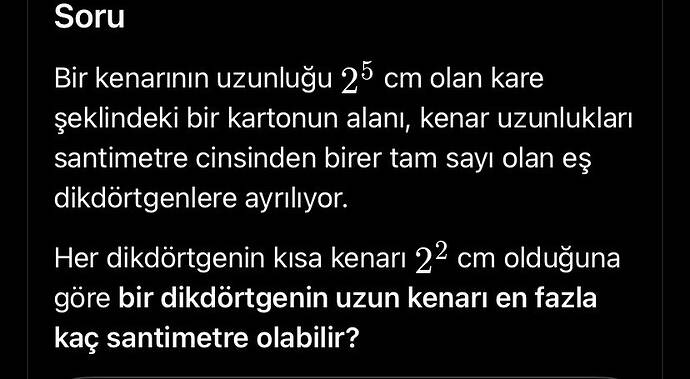 Soru Bir kenarinın uzunluğu 2 cm olan kare şeklindeki bir kartonun alanı, kenar...