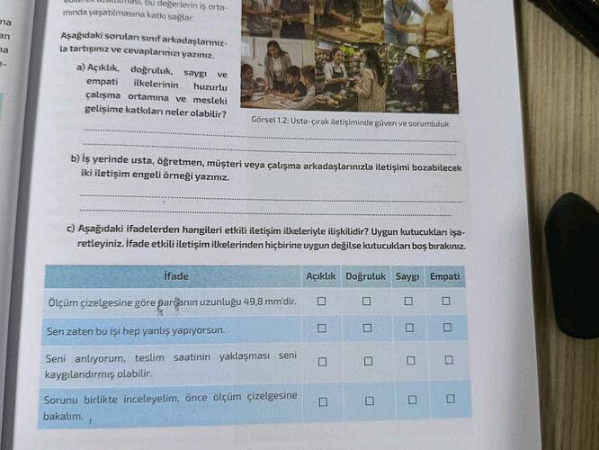 na an a u degerlerin is orta mnda yaşatilmasina katki salar Asağidaki sorulan sinif...