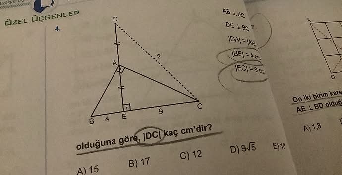 AB AC DE BC olduğuna göre, DC kaç cm'dir?