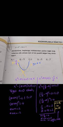 parabol dik kesişen teğetler