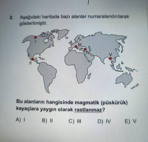 Aşağıdaki haritada bazı alanlar numaralandirilarak gösterilmiştir.