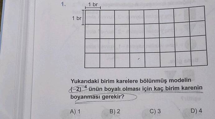 1 br br Yukarıdaki birim karelere bölünmüş modelin 2)ünün boyalı.olması için kaç birim...
