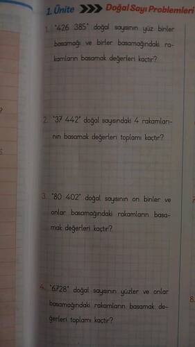 1.Ünite Doğal Sayı Problemleri 4426 385 doğal souysinn uüz binler basamağ ve birler...