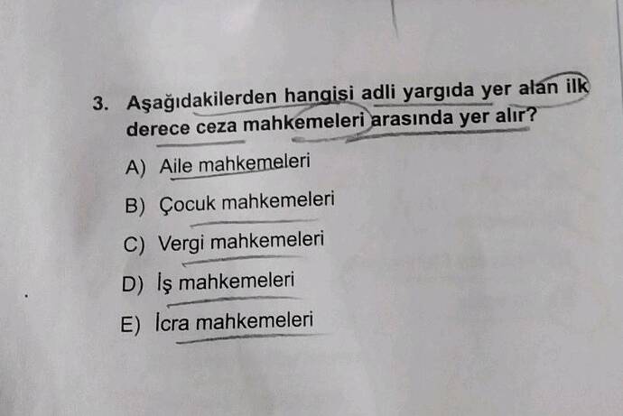 Aşağıdakilerden hangisi adli yargida yer alan ilk derece ceza mahkemeleri arasında yer...