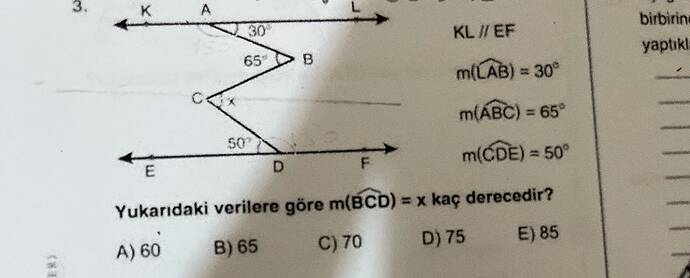 KL EF m(widehat LAB ) = 30irc m(widehat ABC ) = 65irc m(widehat CDE ) = 50irc...