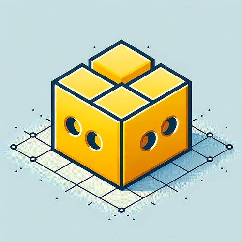 An illustration showcasing two yellow cubes, arranged side by side, on an isometric dot grid. The cubes are accurately aligned and depicted in correct isometric perspective.