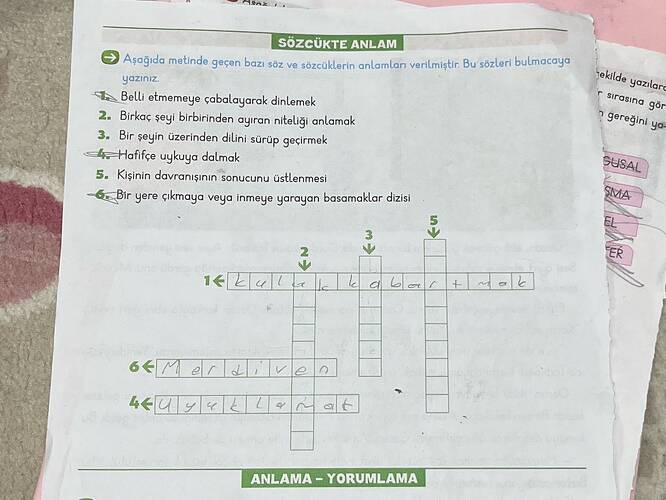 SÖZCÜKTE ANLAM Aşağıda metinde geçen bazı söz ve sözcüklerin anlamları verilmiştir.