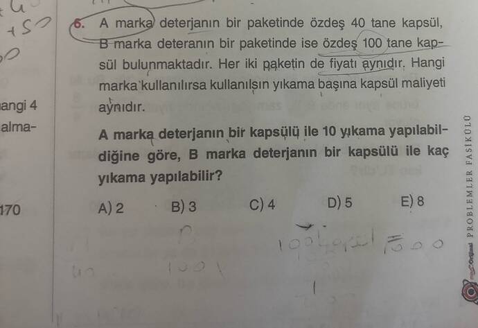 A marka deterjanın bir paketinde özdeş 40 tane kapsül, B marka deteranın bir paketinde...