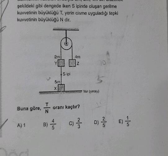 cisimlerinin kütleleri sırasıyla m , 2m , 4m dir.