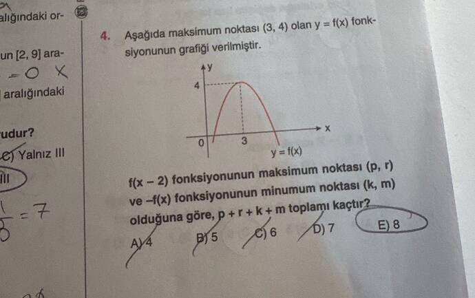 f(x - 2) fonksiyonunun maksimum noktası (p, r) ve -f(x) fonksiyonunun minumum noktası...