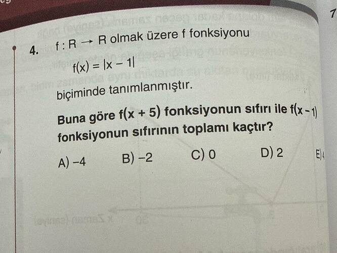 f: mathbb R to mathbb R olmak üzere f fonksiyonu f(x) = x - 1 biçiminde tanımlanmıştır.