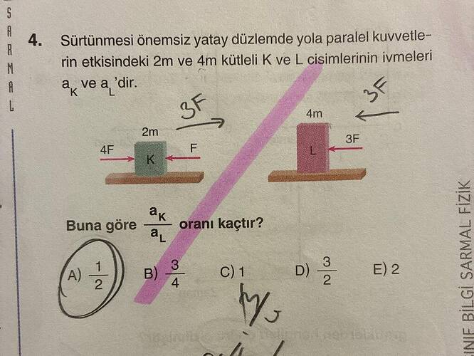 Sürtünmesi önemsiz yatay düzlemde yola paralel kuvvetle- rin etkisindeki 2m ve 4m...