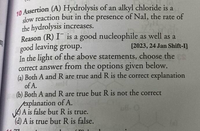 un Assertion (A) Hydrolysis of an alkyl chloride is a dow reaction but in the presence...