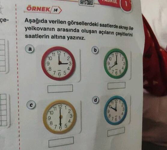 çe- ÖRNEK1 Aşağıda verilen görsellerdeki saatlerde akrep ile yelkovanın arasinda oluşan...