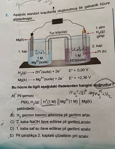 Aşağıda standart koşullarda oluşturulmuş bir galvanik hücre gösterilmiştir.