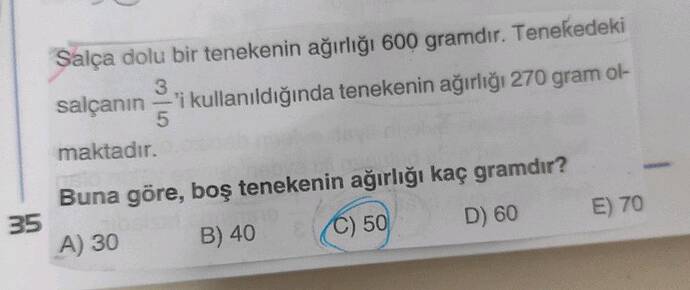 Buna göre, boş tenekenin ağırliğı kaç gramdır?