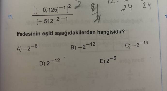 I-0.125-1p (-512-21 84 ifadesinin eşiti aşağıdakilerden hangisidir?
