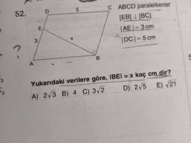 ABCD paralelkenar Yukarıdaki verilere göre,