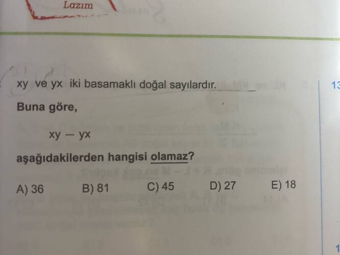 Lazim xy ve yx iki basamaklı doğal sayılardır.