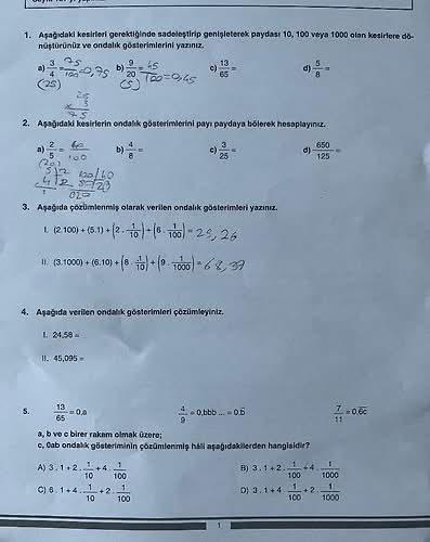 Aşağıdaki kesirleri gerektiğinde sadeleştirip genişleterek paydası 10, 100 veya 1000...