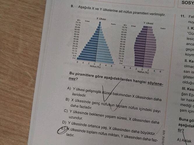 25 29 0-1 Aşağıda X ve Y ülkelerine ait nüfus piramitleri verilmniştir.