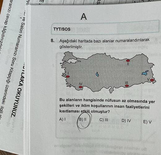 Aşağıdaki haritada bazı alanlar numaralandırılarak gösterilmiştir.