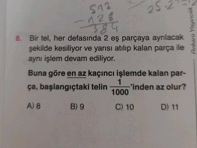 Bir tel, her defasında 2 eş parçaya ayrılacak şekilde kesiliyor ve yarısı atılıp kalan...