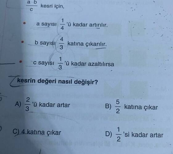 a b C kesri için, sayısı ü kadar artirılır.