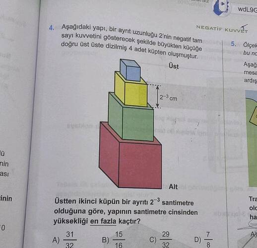nin asi -inin Asağidaki yapi, bir ayrit uzunluğu 2'nin negatif tam saVi kuvvetini...