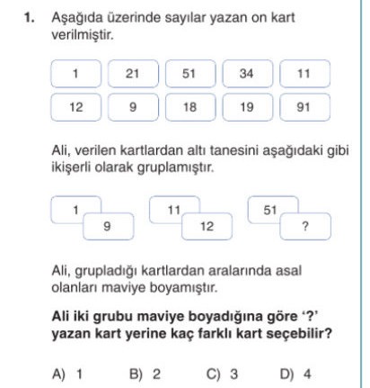 Aşağıda üzerinde sayılar yazan on kart verilmiştir.