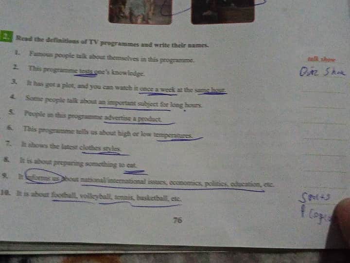 Read the definitions of TV programmes and write their names - Sorumatik